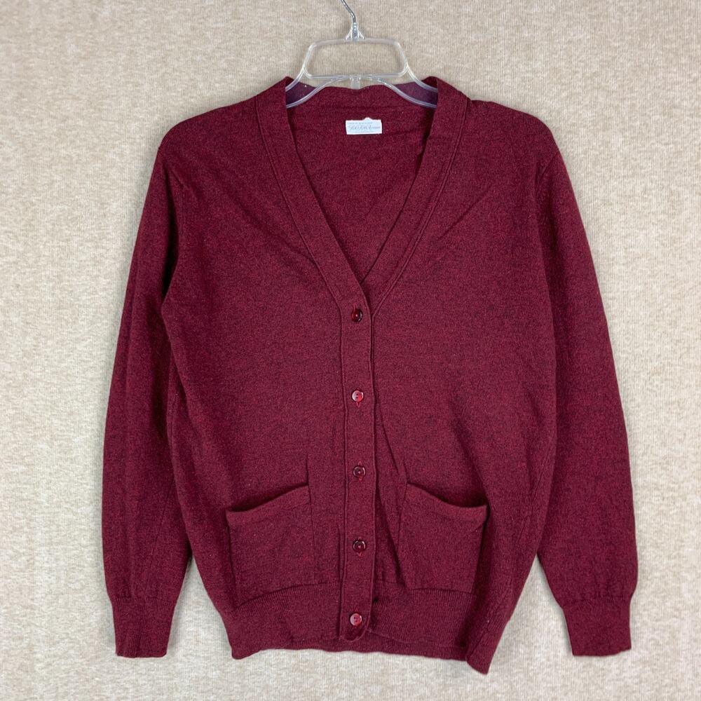 VTG 100% Cashmere Scotland Cardigan M Red Burgundy Knit Saks Fifth Avenue 70s